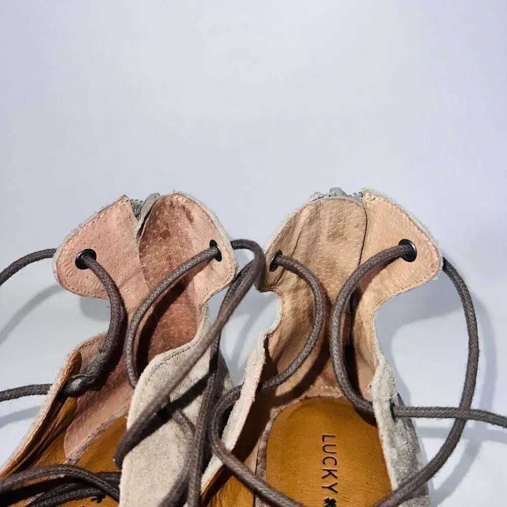 Lucky Brand Billoh Snake Print Suede‎ Pointed Toe Lace-up Flats Women's 7